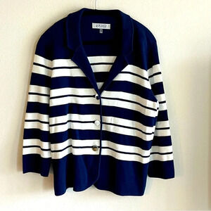 Kasper timeless navy and white striped cardigan size XL